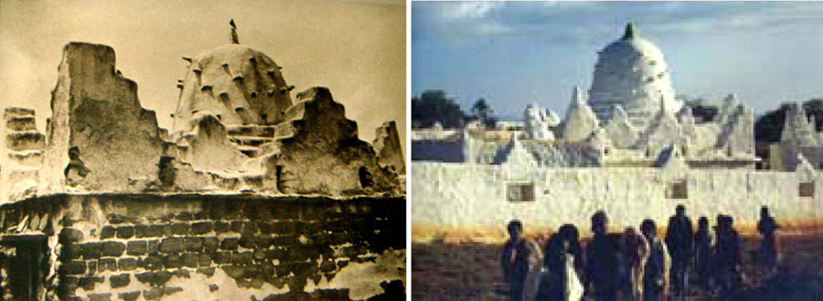 Могила Шейх-Гуссейна. Слева — фото Гумилёва, справа — современный вид